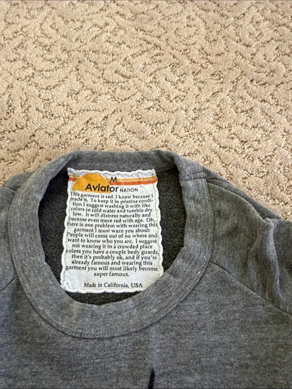 Aviator Nation Crewneck Sweatshirt with Lightning Bolt and Rainbow Sleeve Detail - Picture 4 of 5